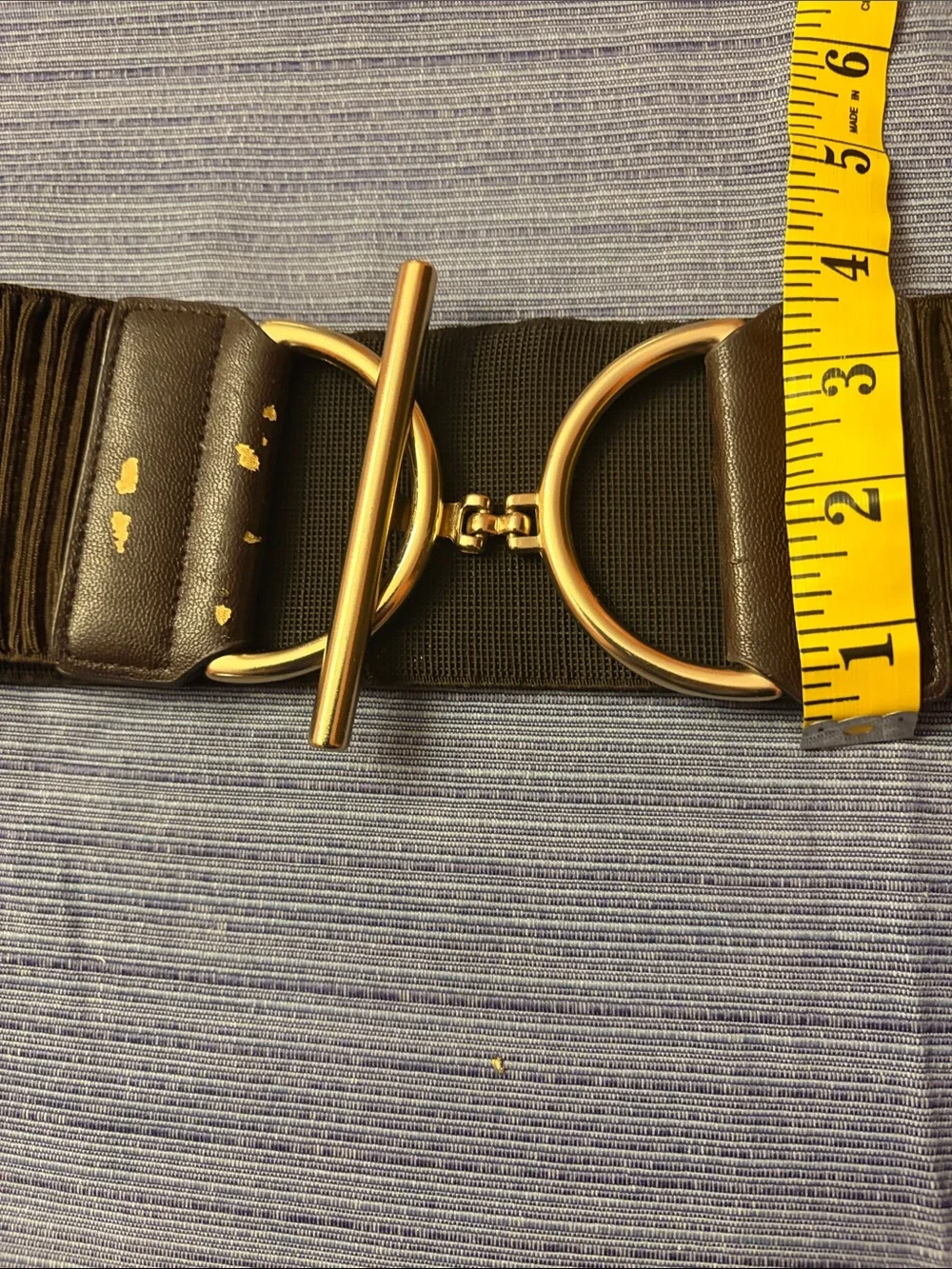Women's Wide Elastic Belt with Gold Toggle Hardware - Brown